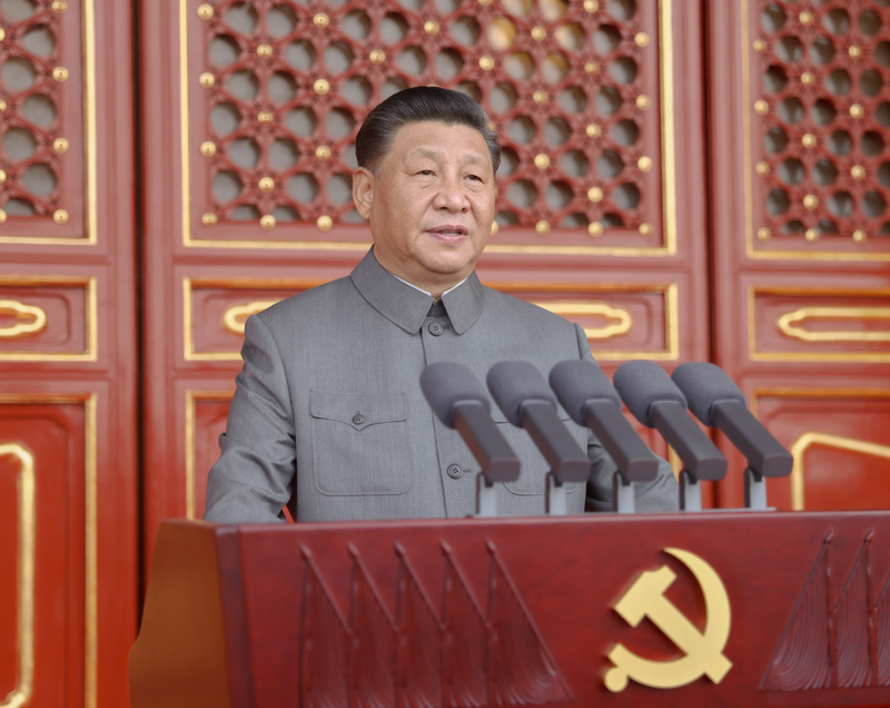 7月1日，慶祝中國(guó)共產(chǎn)黨成立100周年大會(huì)在北京天安門(mén)廣場(chǎng)隆重舉行。中共中央總書(shū)記、國(guó)家主席、中央軍委主席習(xí)近平發(fā)表重要講話。新華社記者 鞠鵬 攝